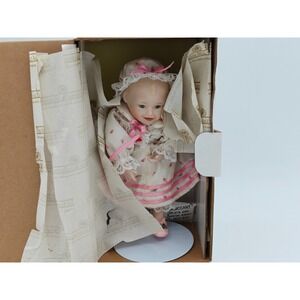 Ashton Drake Galleries Porcelain Baby Doll Floral Dress Bonnet Stand